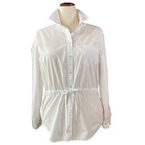 Talbots White Button Down Shirt Drawstring Waist Size L